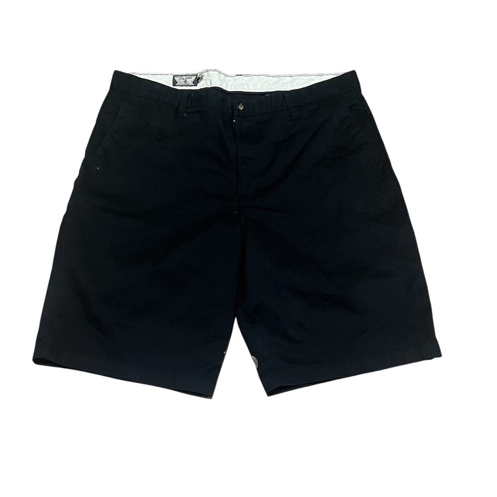 Volcom Corpo Class Men's Chino Shorts Black Flat Front Size 38